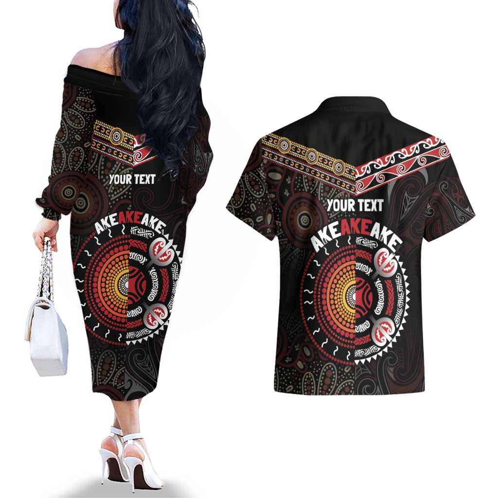 Aotearoa and Australia Indigenous Couples Matching Off The Shoulder Long Sleeve Dress and Hawaiian Shirt Stand Together For Te Tiriti LT7 - Polynesian Pride