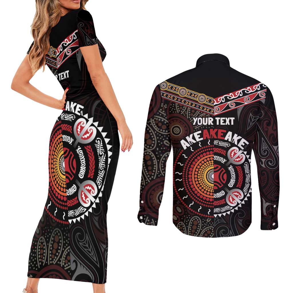 Aotearoa and Australia Indigenous Couples Matching Short Sleeve Bodycon Dress and Long Sleeve Button Shirt Stand Together For Te Tiriti LT7 - Polynesian Pride