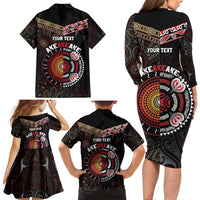 Aotearoa and Australia Indigenous Family Matching Long Sleeve Bodycon Dress and Hawaiian Shirt Stand Together For Te Tiriti LT7 - Polynesian Pride