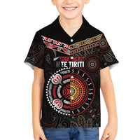 Aotearoa and Australia Indigenous Family Matching Long Sleeve Bodycon Dress and Hawaiian Shirt Stand Together For Te Tiriti LT7 Son's Shirt Black - Polynesian Pride