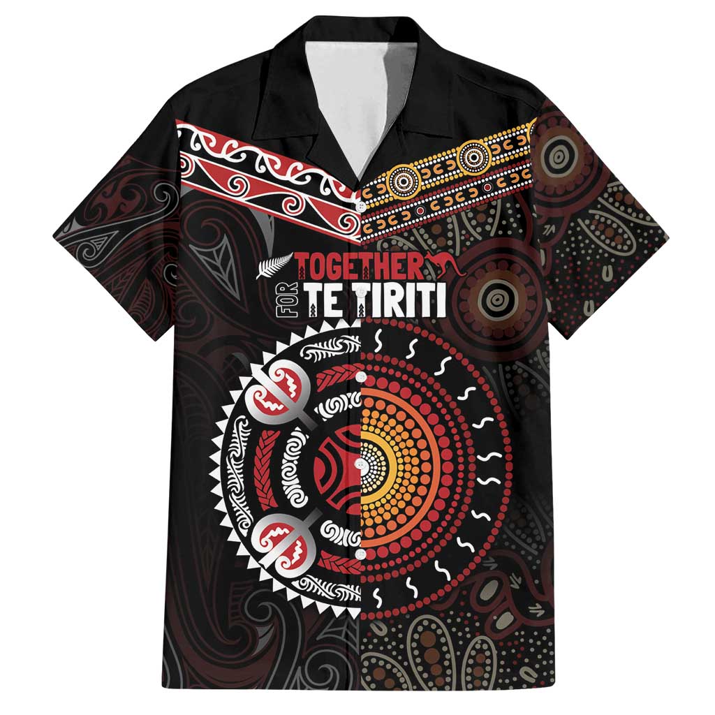 Aotearoa and Australia Indigenous Family Matching Off Shoulder Maxi Dress and Hawaiian Shirt Stand Together For Te Tiriti LT7 Dad's Shirt - Short Sleeve Black - Polynesian Pride