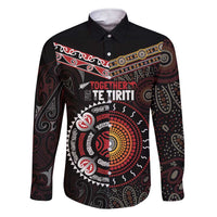 Aotearoa and Australia Indigenous Family Matching Short Sleeve Bodycon Dress and Hawaiian Shirt Stand Together For Te Tiriti LT7 Dad's Shirt - Long Sleeve Black - Polynesian Pride