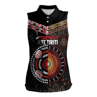 Aotearoa and Australia Indigenous Women Sleeveless Polo Shirt Stand Together For Te Tiriti LT7 Female Black - Polynesian Pride
