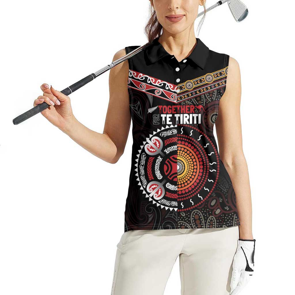 Aotearoa and Australia Indigenous Women Sleeveless Polo Shirt Stand Together For Te Tiriti LT7 - Polynesian Pride