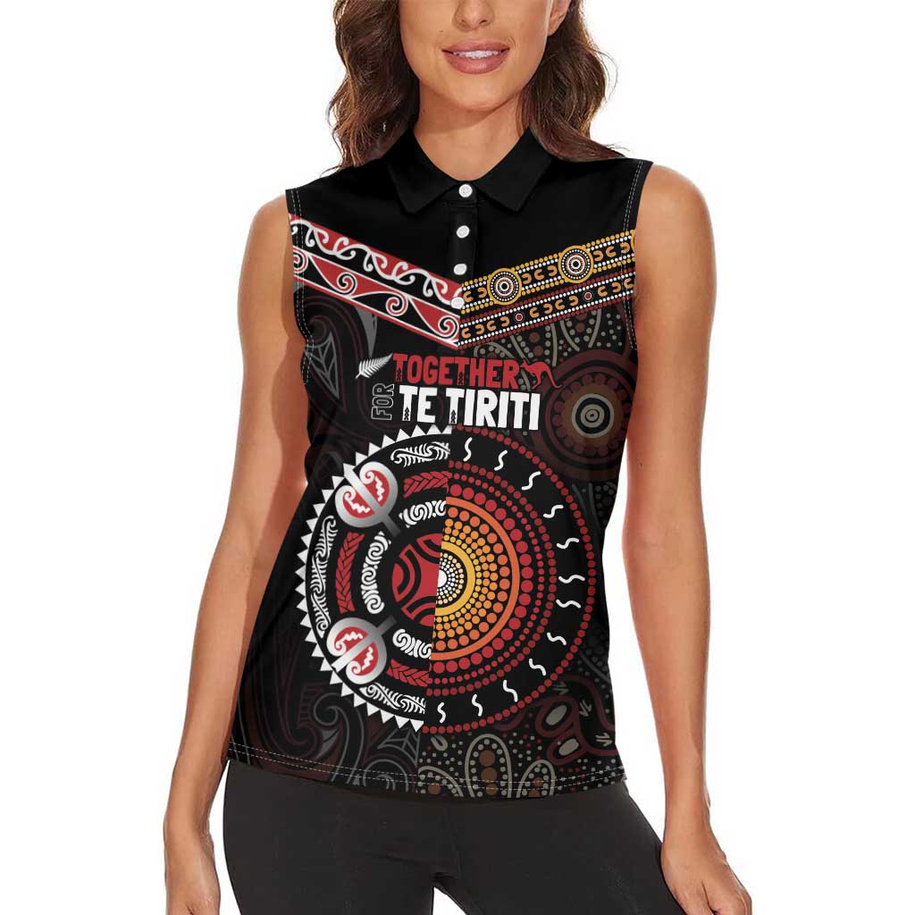 Aotearoa and Australia Indigenous Women Sleeveless Polo Shirt Stand Together For Te Tiriti LT7 - Polynesian Pride