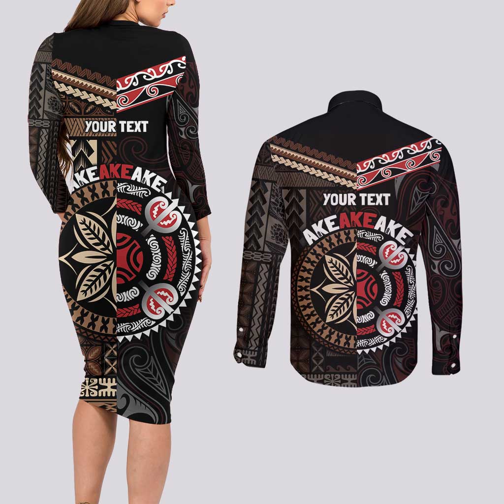 Aotearoa and Samoa Together For Te Tiriti Couples Matching Long Sleeve Bodycon Dress and Long Sleeve Button Shirt Kowhaiwhai Mix Siapo LT7 - Polynesian Pride