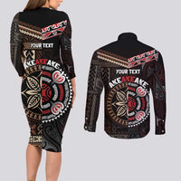 Aotearoa and Samoa Together For Te Tiriti Couples Matching Long Sleeve Bodycon Dress and Long Sleeve Button Shirt Kowhaiwhai Mix Siapo LT7 - Polynesian Pride