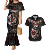 Aotearoa and Samoa Together For Te Tiriti Couples Matching Mermaid Dress and Hawaiian Shirt Kowhaiwhai Mix Siapo LT7 Black - Polynesian Pride