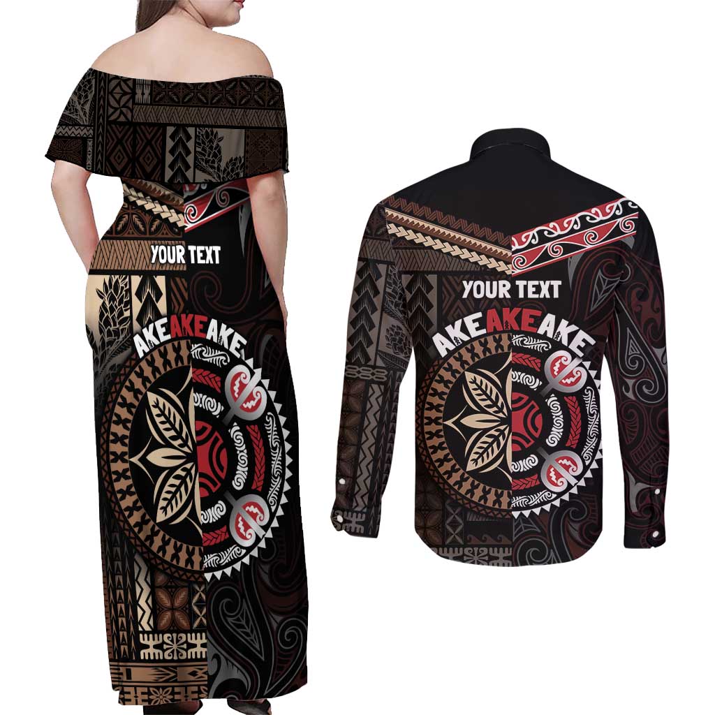 Aotearoa and Samoa Together For Te Tiriti Couples Matching Off Shoulder Maxi Dress and Long Sleeve Button Shirt Kowhaiwhai Mix Siapo LT7 - Polynesian Pride