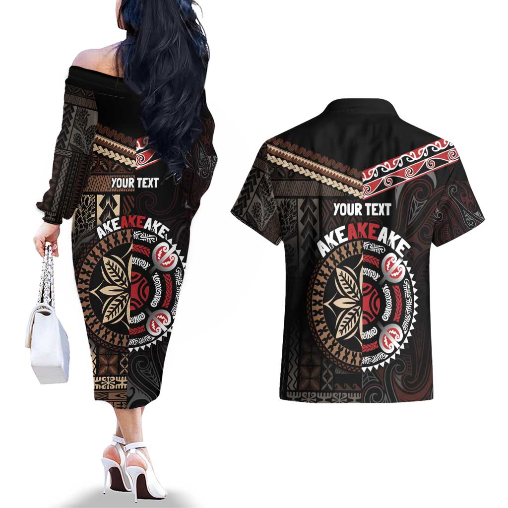 Aotearoa and Samoa Together For Te Tiriti Couples Matching Off The Shoulder Long Sleeve Dress and Hawaiian Shirt Kowhaiwhai Mix Siapo LT7 - Polynesian Pride