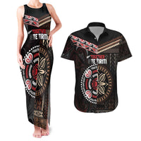 Aotearoa and Samoa Together For Te Tiriti Couples Matching Tank Maxi Dress and Hawaiian Shirt Kowhaiwhai Mix Siapo LT7 Black - Polynesian Pride
