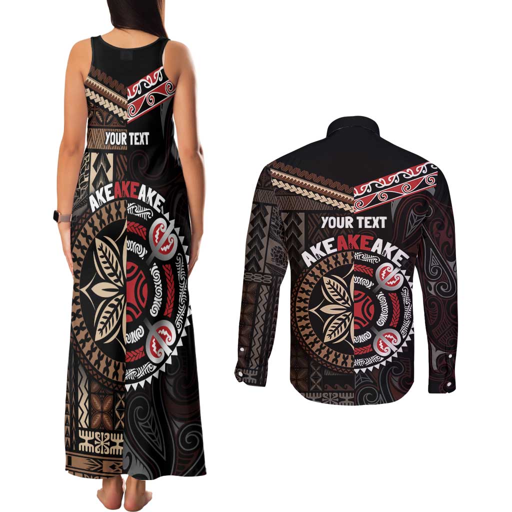 Aotearoa and Samoa Together For Te Tiriti Couples Matching Tank Maxi Dress and Long Sleeve Button Shirt Kowhaiwhai Mix Siapo LT7 - Polynesian Pride