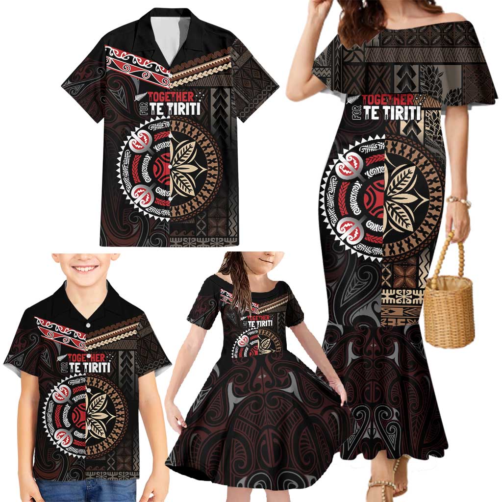 Aotearoa and Samoa Together For Te Tiriti Family Matching Mermaid Dress and Hawaiian Shirt Kowhaiwhai Mix Siapo LT7 - Polynesian Pride