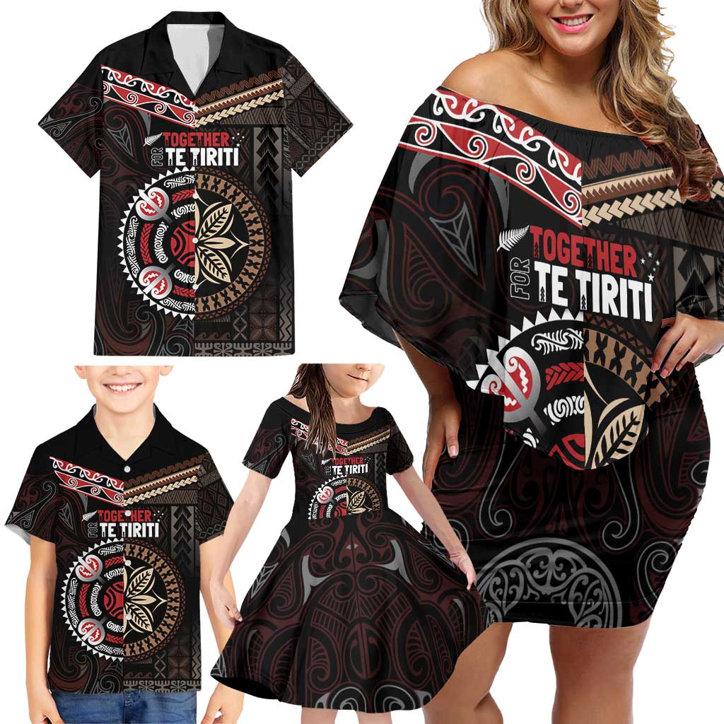 Aotearoa and Samoa Together For Te Tiriti Family Matching Off Shoulder Short Dress and Hawaiian Shirt Kowhaiwhai Mix Siapo LT7 - Polynesian Pride