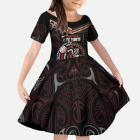 Aotearoa and Samoa Together For Te Tiriti Family Matching Puletasi and Hawaiian Shirt Kowhaiwhai Mix Siapo LT7 Daughter's Dress Black - Polynesian Pride