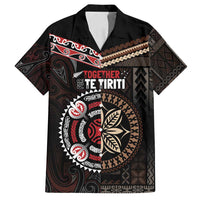 Aotearoa and Samoa Together For Te Tiriti Family Matching Puletasi and Hawaiian Shirt Kowhaiwhai Mix Siapo LT7 Dad's Shirt - Short Sleeve Black - Polynesian Pride