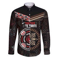 Aotearoa and Samoa Together For Te Tiriti Family Matching Short Sleeve Bodycon Dress and Hawaiian Shirt Kowhaiwhai Mix Siapo LT7 Dad's Shirt - Long Sleeve Black - Polynesian Pride