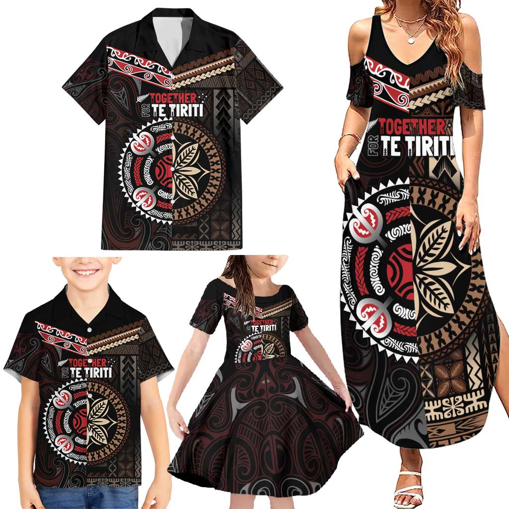 Aotearoa and Samoa Together For Te Tiriti Family Matching Summer Maxi Dress and Hawaiian Shirt Kowhaiwhai Mix Siapo LT7 - Polynesian Pride