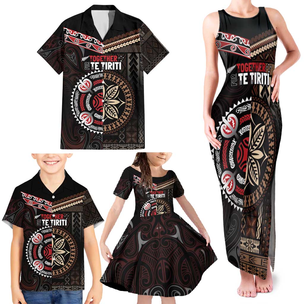 Aotearoa and Samoa Together For Te Tiriti Family Matching Tank Maxi Dress and Hawaiian Shirt Kowhaiwhai Mix Siapo LT7 - Polynesian Pride