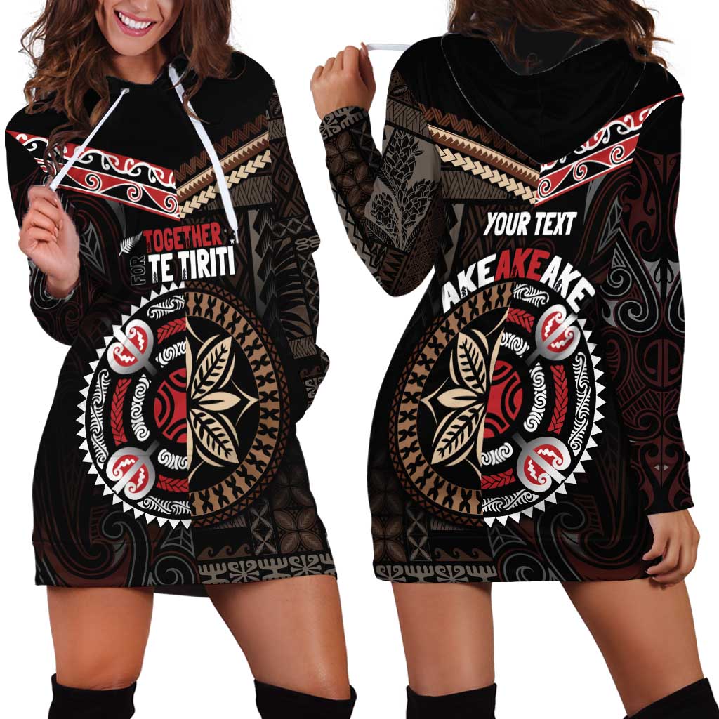 Aotearoa and Samoa Together For Te Tiriti Hoodie Dress Kowhaiwhai Mix Siapo LT7 - Polynesian Pride