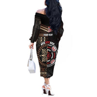 Aotearoa and Samoa Together For Te Tiriti Off The Shoulder Long Sleeve Dress Kowhaiwhai Mix Siapo LT7 - Polynesian Pride