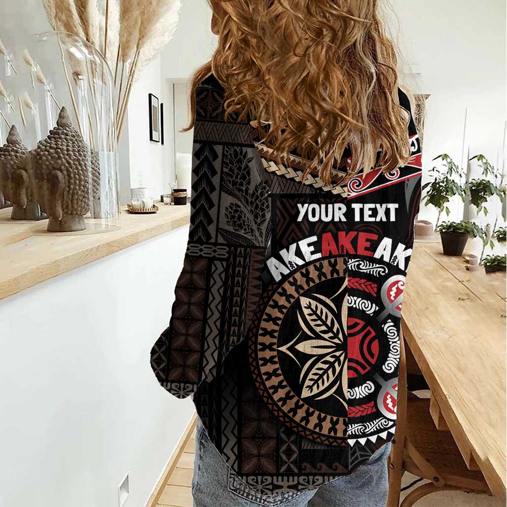 Aotearoa and Samoa Together For Te Tiriti Women Casual Shirt Kowhaiwhai Mix Siapo LT7 - Polynesian Pride