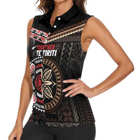 Aotearoa and Samoa Together For Te Tiriti Women Sleeveless Polo Shirt Kowhaiwhai Mix Siapo LT7 - Polynesian Pride