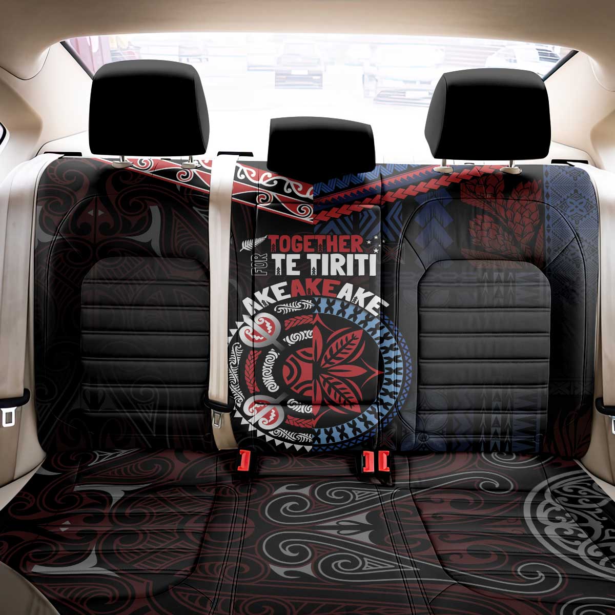 Aotearoa and Samoa Together For Te Tiriti Back Car Seat Cover Kowhaiwhai Mix Siapo - Flag Color LT7 - Polynesian Pride