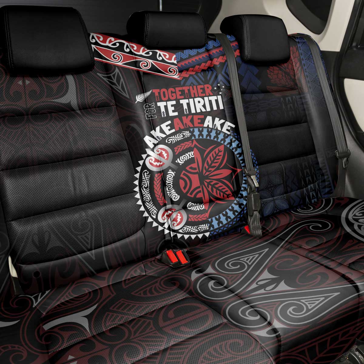 Aotearoa and Samoa Together For Te Tiriti Back Car Seat Cover Kowhaiwhai Mix Siapo - Flag Color LT7 - Polynesian Pride