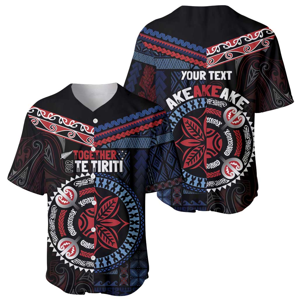 Aotearoa and Samoa Together For Te Tiriti Baseball Jersey Kowhaiwhai Mix Siapo - Flag Color LT7 - Polynesian Pride