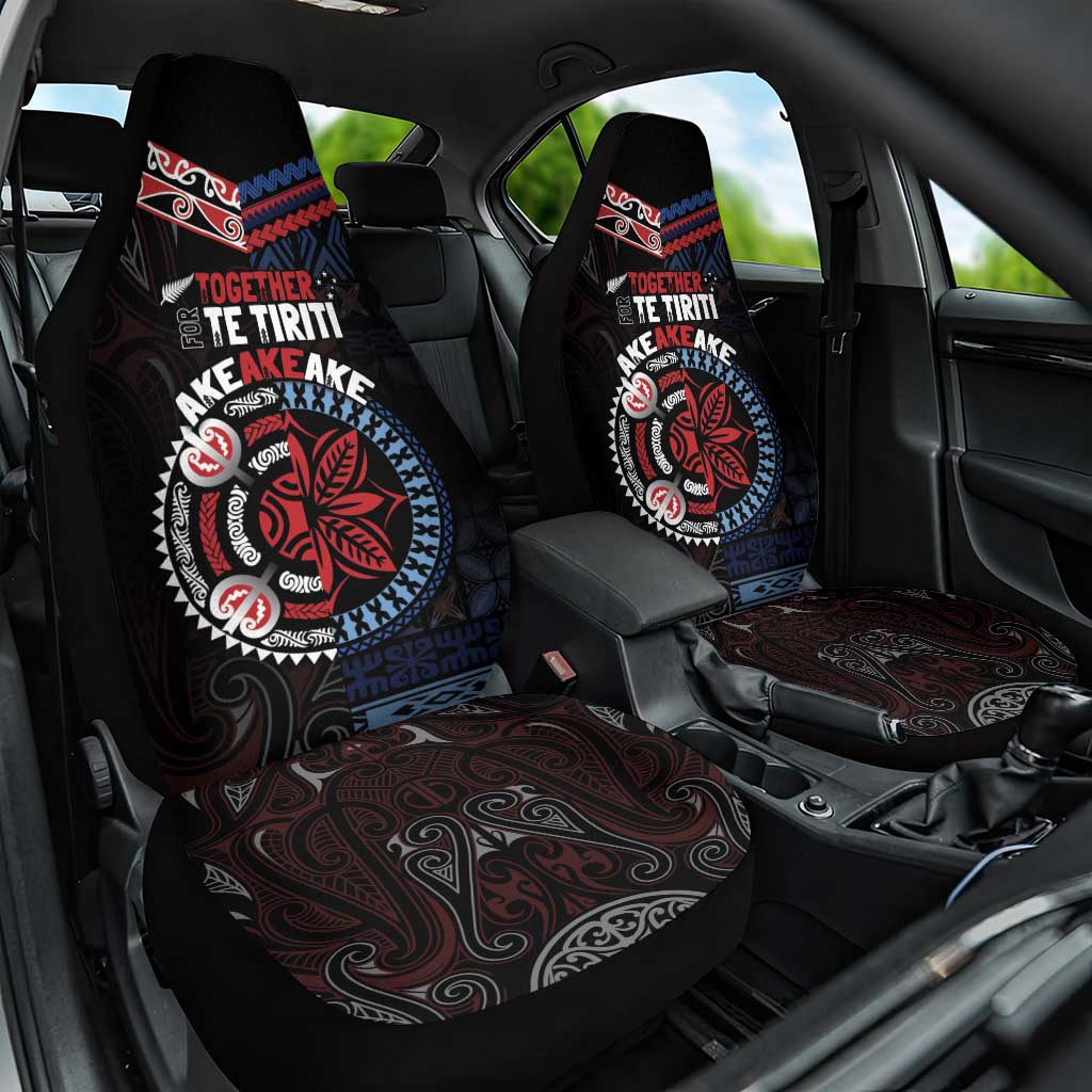 Aotearoa and Samoa Together For Te Tiriti Car Seat Cover Kowhaiwhai Mix Siapo - Flag Color LT7 One Size Black - Polynesian Pride