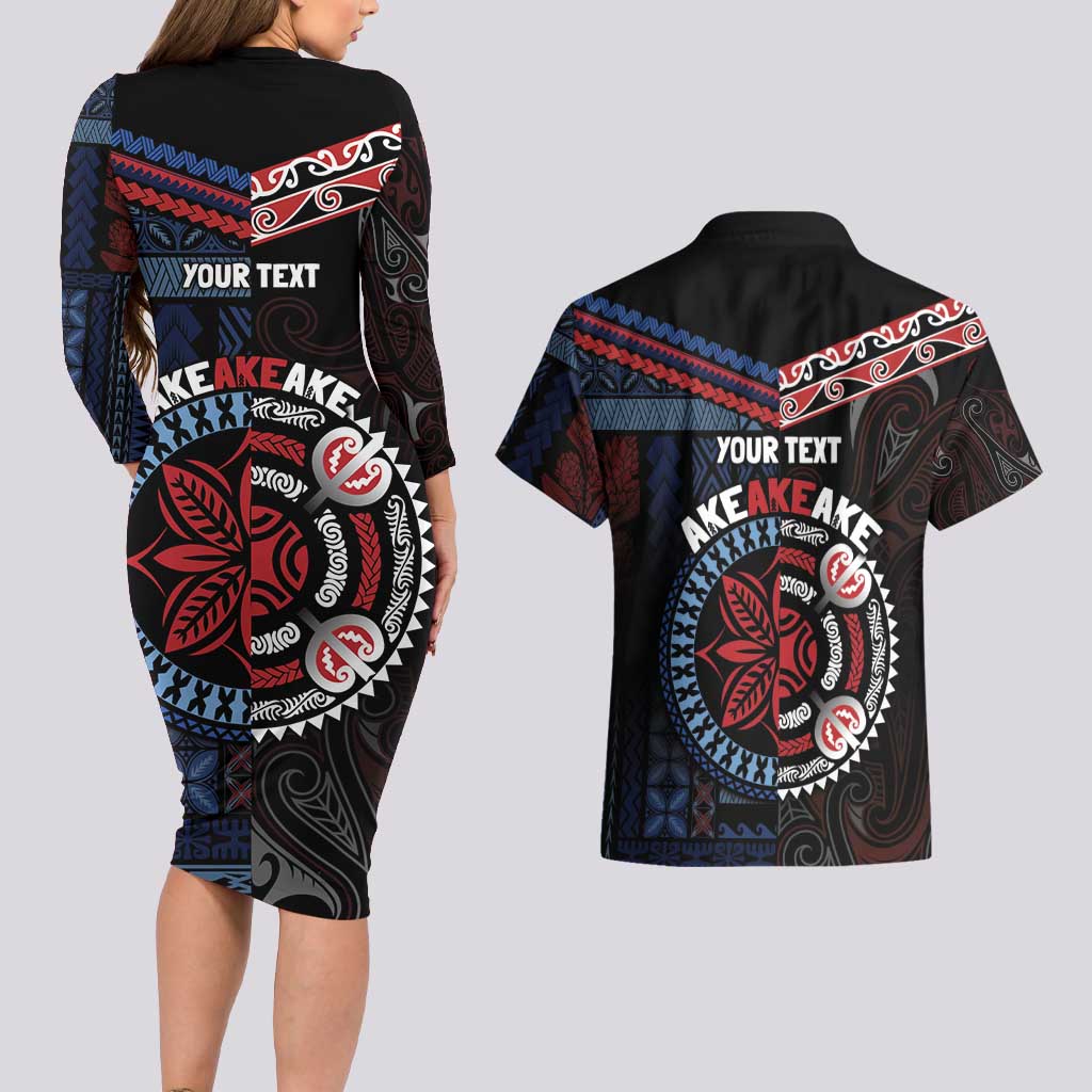 Aotearoa and Samoa Together For Te Tiriti Couples Matching Long Sleeve Bodycon Dress and Hawaiian Shirt Kowhaiwhai Mix Siapo - Flag Color LT7 - Polynesian Pride