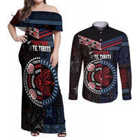 Aotearoa and Samoa Together For Te Tiriti Couples Matching Off Shoulder Maxi Dress and Long Sleeve Button Shirt Kowhaiwhai Mix Siapo - Flag Color LT7 Black - Polynesian Pride