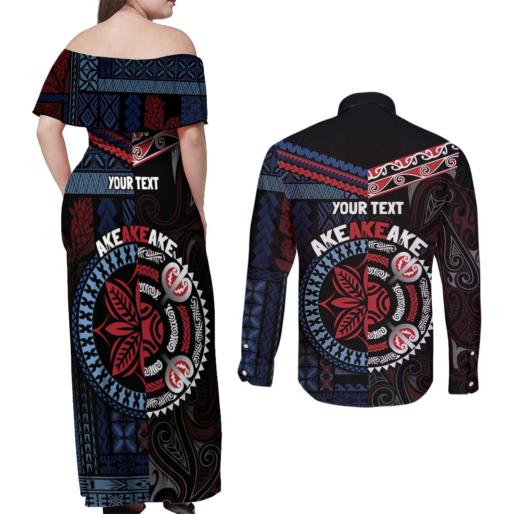 Aotearoa and Samoa Together For Te Tiriti Couples Matching Off Shoulder Maxi Dress and Long Sleeve Button Shirt Kowhaiwhai Mix Siapo - Flag Color LT7 - Polynesian Pride