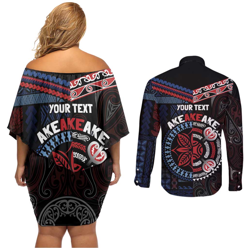 Aotearoa and Samoa Together For Te Tiriti Couples Matching Off Shoulder Short Dress and Long Sleeve Button Shirt Kowhaiwhai Mix Siapo - Flag Color LT7 - Polynesian Pride