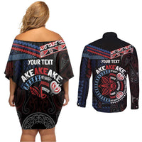 Aotearoa and Samoa Together For Te Tiriti Couples Matching Off Shoulder Short Dress and Long Sleeve Button Shirt Kowhaiwhai Mix Siapo - Flag Color LT7 - Polynesian Pride