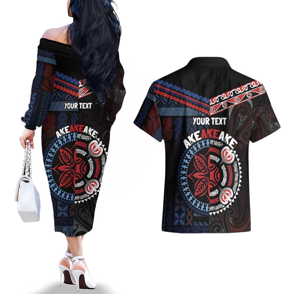 Aotearoa and Samoa Together For Te Tiriti Couples Matching Off The Shoulder Long Sleeve Dress and Hawaiian Shirt Kowhaiwhai Mix Siapo - Flag Color LT7 - Polynesian Pride