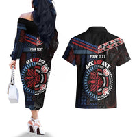Aotearoa and Samoa Together For Te Tiriti Couples Matching Off The Shoulder Long Sleeve Dress and Hawaiian Shirt Kowhaiwhai Mix Siapo - Flag Color LT7 - Polynesian Pride