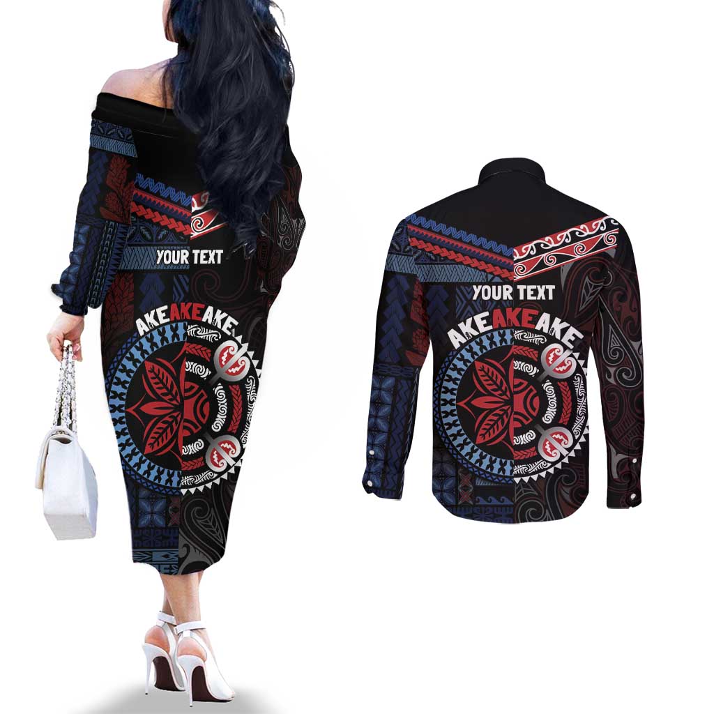 Aotearoa and Samoa Together For Te Tiriti Couples Matching Off The Shoulder Long Sleeve Dress and Long Sleeve Button Shirt Kowhaiwhai Mix Siapo - Flag Color LT7 - Polynesian Pride