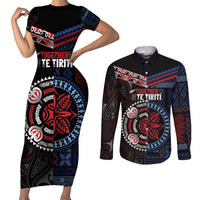 Aotearoa and Samoa Together For Te Tiriti Couples Matching Short Sleeve Bodycon Dress and Long Sleeve Button Shirt Kowhaiwhai Mix Siapo - Flag Color LT7 Black - Polynesian Pride