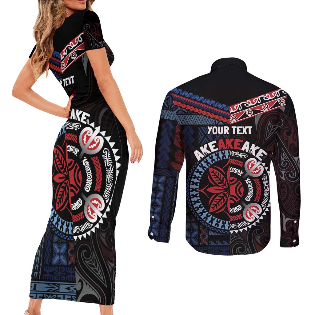Aotearoa and Samoa Together For Te Tiriti Couples Matching Short Sleeve Bodycon Dress and Long Sleeve Button Shirt Kowhaiwhai Mix Siapo - Flag Color LT7 - Polynesian Pride