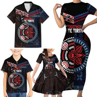 Aotearoa and Samoa Together For Te Tiriti Family Matching Short Sleeve Bodycon Dress and Hawaiian Shirt Kowhaiwhai Mix Siapo - Flag Color LT7 - Polynesian Pride