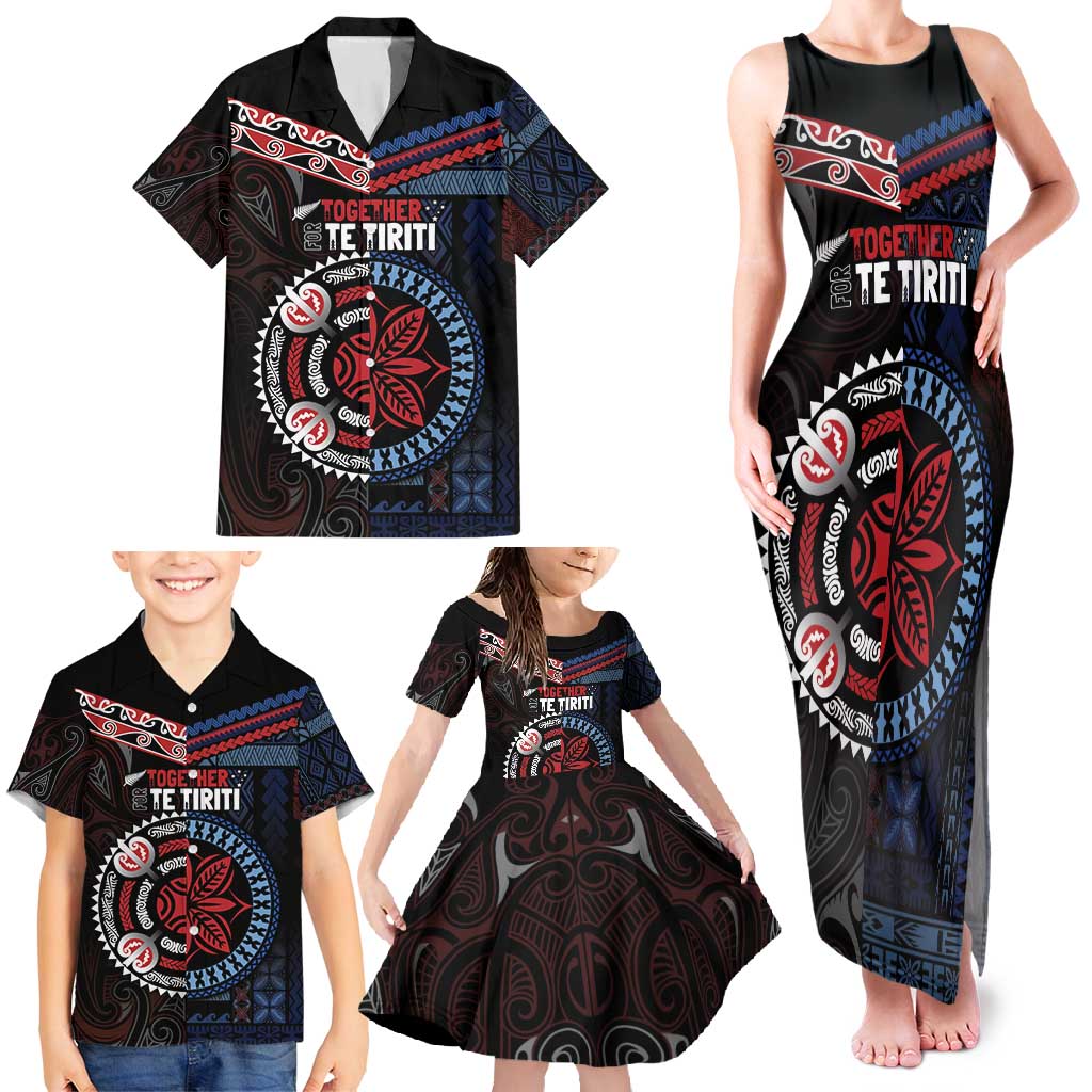 Aotearoa and Samoa Together For Te Tiriti Family Matching Tank Maxi Dress and Hawaiian Shirt Kowhaiwhai Mix Siapo - Flag Color LT7 - Polynesian Pride