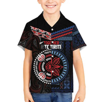 Aotearoa and Samoa Together For Te Tiriti Family Matching Tank Maxi Dress and Hawaiian Shirt Kowhaiwhai Mix Siapo - Flag Color LT7 Son's Shirt Black - Polynesian Pride