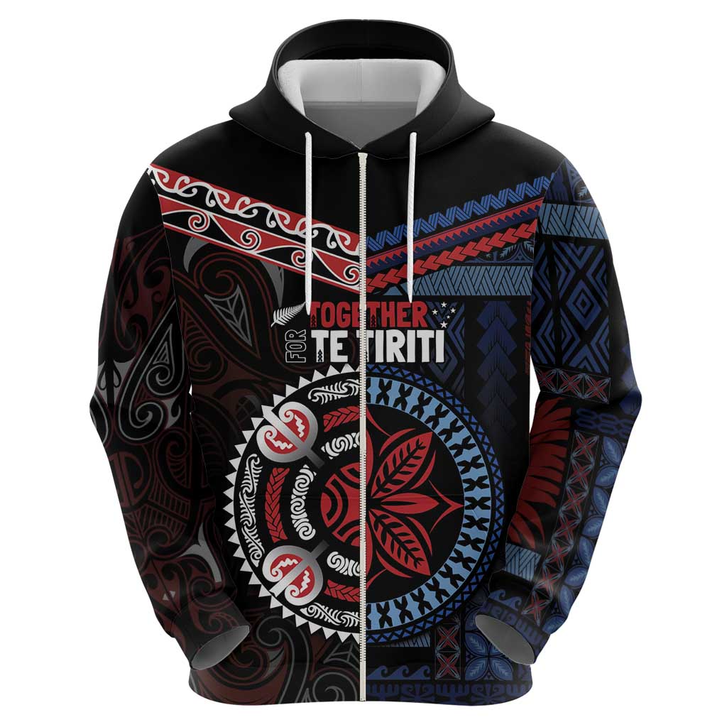 Aotearoa and Samoa Together For Te Tiriti Hoodie Kowhaiwhai Mix Siapo - Flag Color LT7 - Polynesian Pride