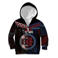 Aotearoa and Samoa Together For Te Tiriti Kid Hoodie Kowhaiwhai Mix Siapo - Flag Color LT7 Zip Hoodie Black - Polynesian Pride