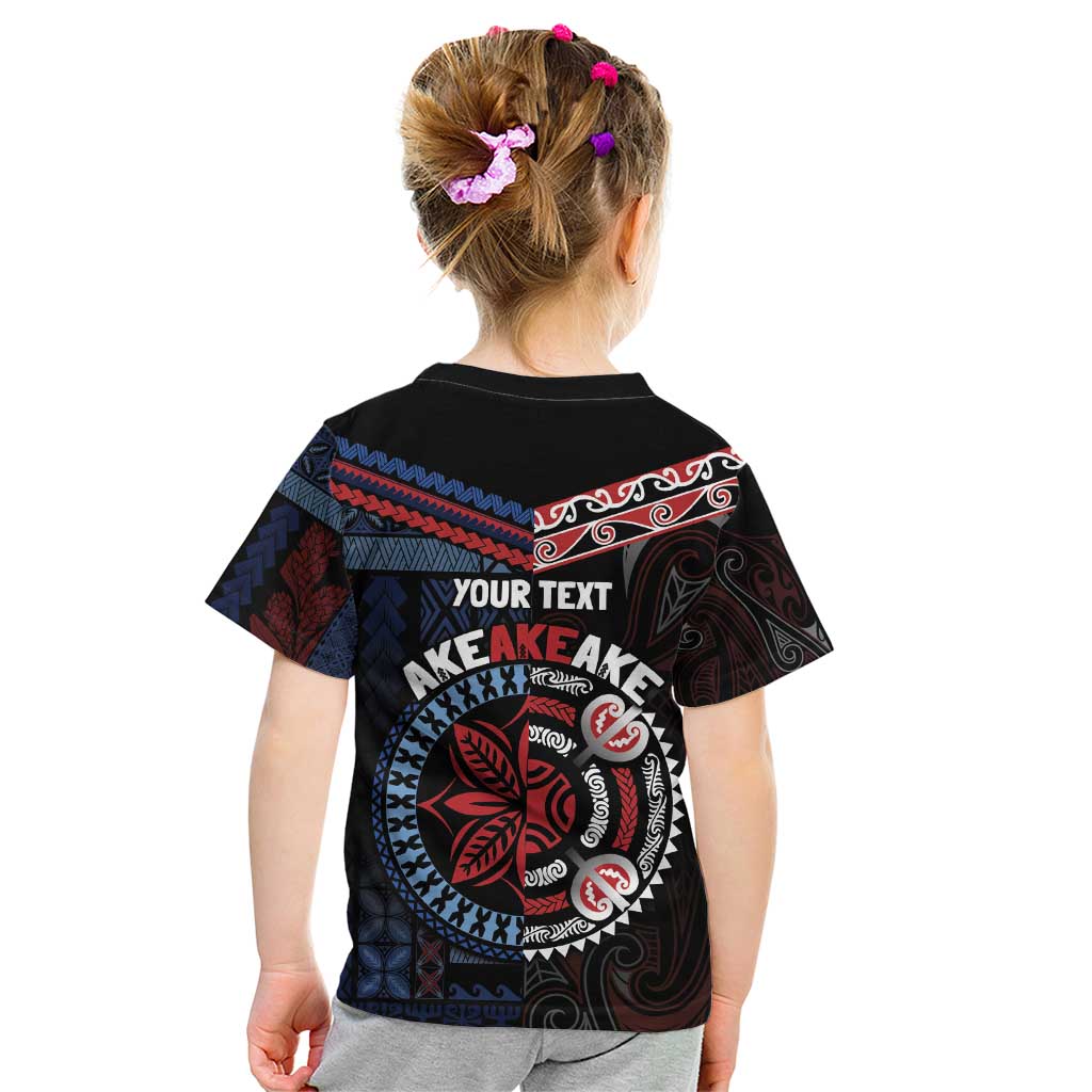 Aotearoa and Samoa Together For Te Tiriti Kid T Shirt Kowhaiwhai Mix Siapo - Flag Color LT7 - Polynesian Pride