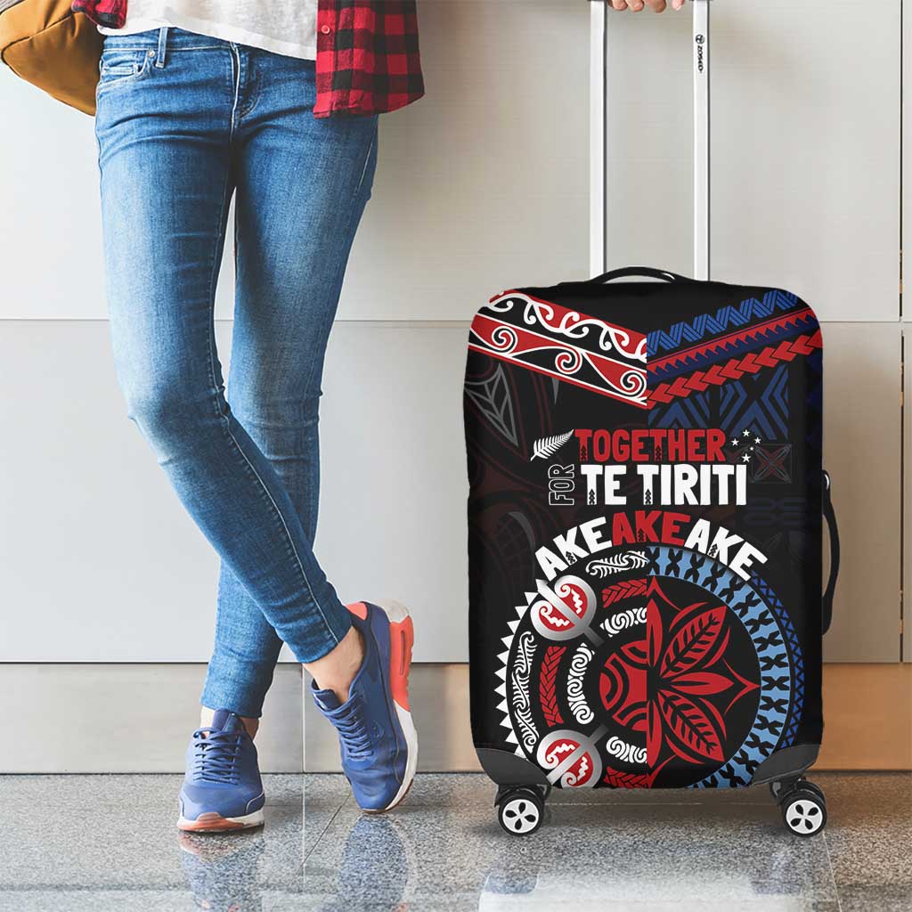 Aotearoa and Samoa Together For Te Tiriti Luggage Cover Kowhaiwhai Mix Siapo - Flag Color LT7 - Polynesian Pride