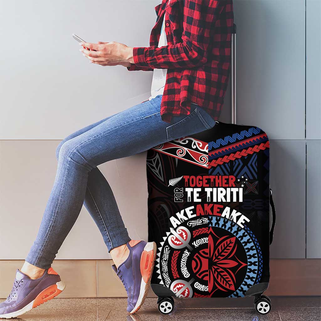 Aotearoa and Samoa Together For Te Tiriti Luggage Cover Kowhaiwhai Mix Siapo - Flag Color LT7 - Polynesian Pride