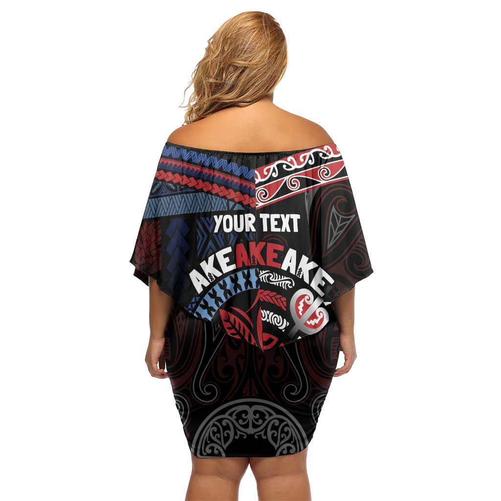 Aotearoa and Samoa Together For Te Tiriti Off Shoulder Short Dress Kowhaiwhai Mix Siapo - Flag Color LT7 - Polynesian Pride